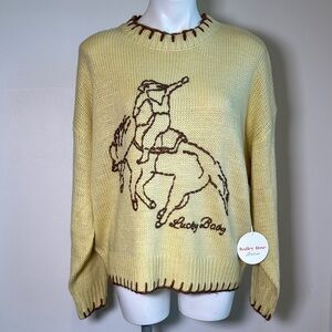 Lucky Brand Cream Sweater with Brown Horse Design